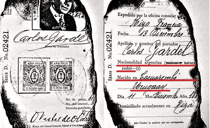 PASAPORTE QUE CARLOS GARDEL LLEVABA CONSIGO CUANDO MURIÓ